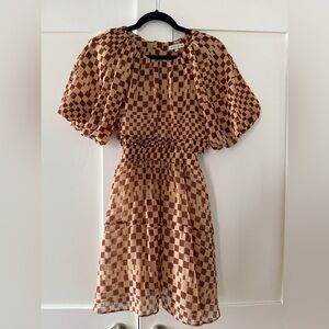 Moon River Beige and Brown Checkered Top